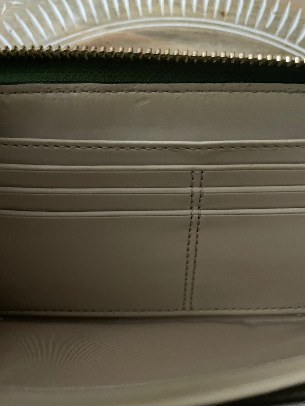 Coach Poppy Khaki Signature Canvas Zip Wallet with Green Trim - Picture 11 of 13